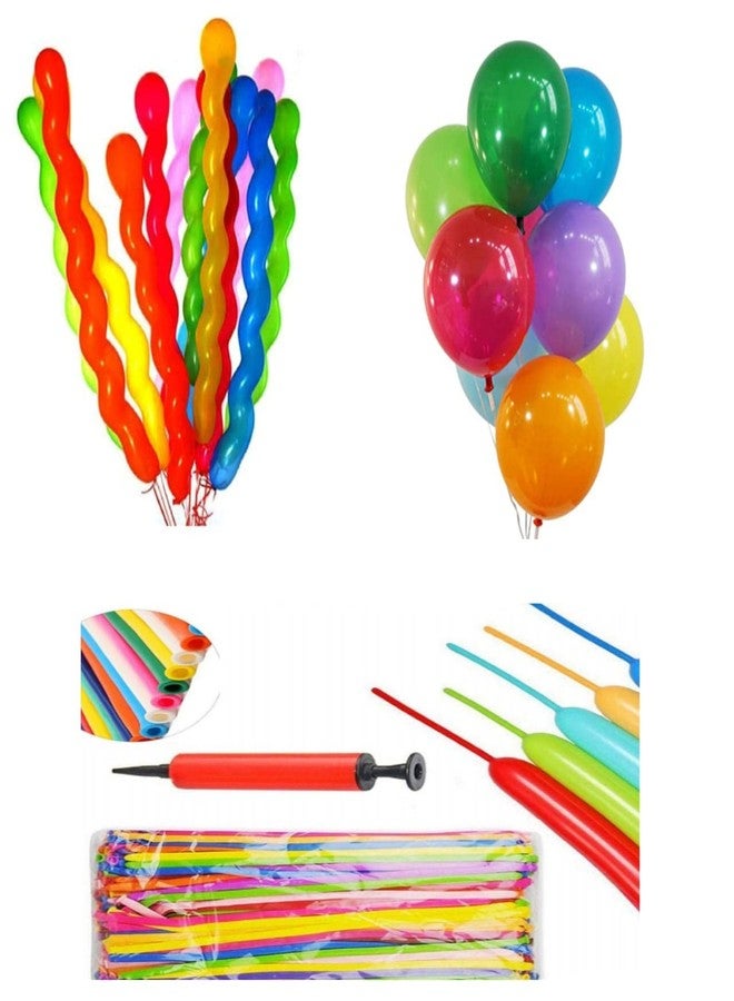FULLFILLS Rubber All In One-50 Pc Long Twisting Balloons With1 Free Pump + 20 Pc Spiral Snake Balloon + 30 Pc Balloon, Multi